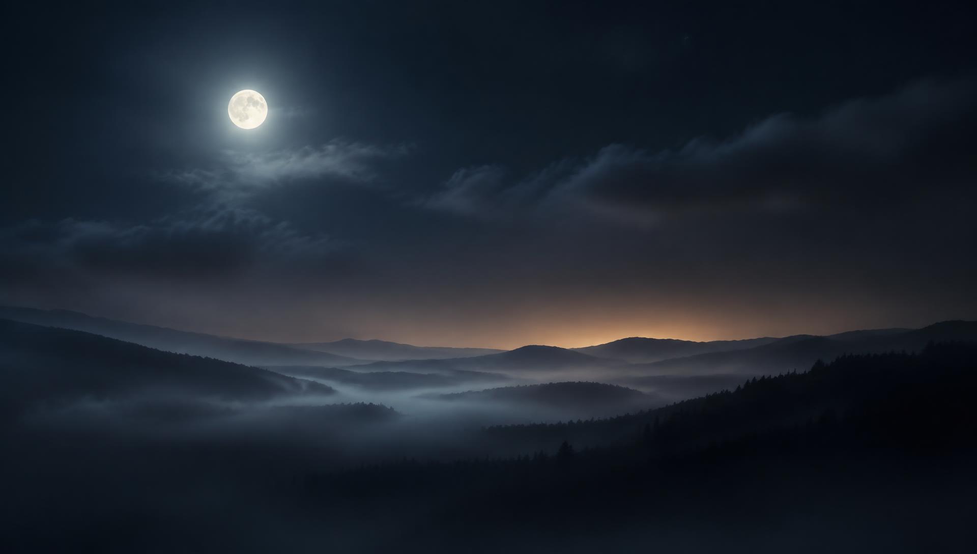 Moonlit hills under a deep night sky